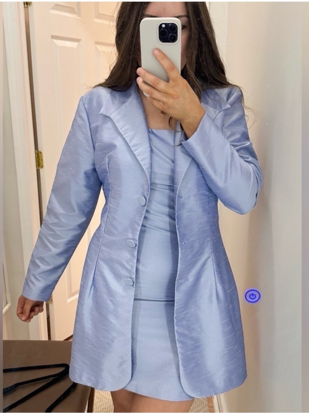 Alyn Paige Vintage Tafetta Mini Dress Jacket Set Textured Periwinkle Blue